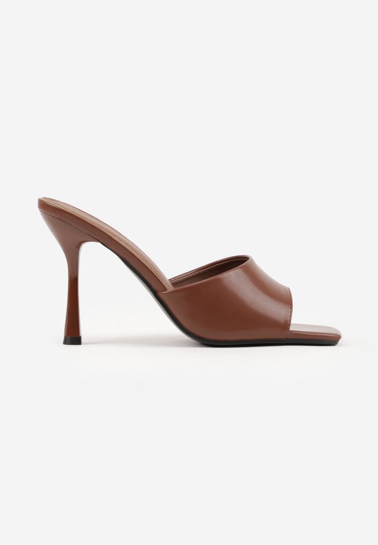 Brązowe Klapki na Szpilce z Kwadratowym Noskiem Peep Toe Avenata