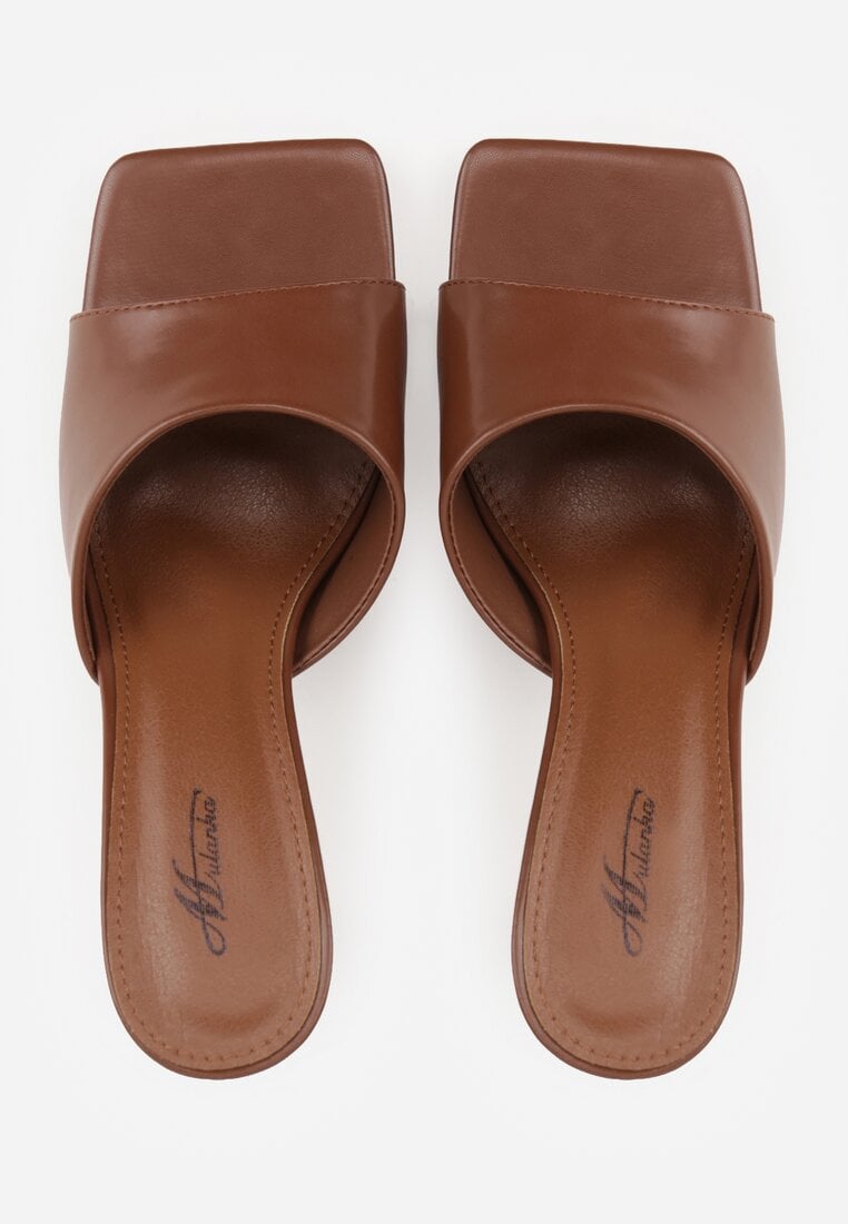 Brązowe Klapki na Szpilce z Kwadratowym Noskiem Peep Toe Avenata