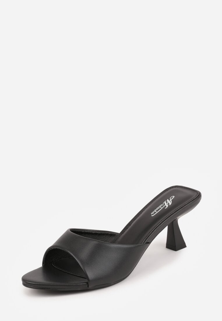 Czarne Klapki Peep Toe na Obcasie Kaczuszka Calinetta