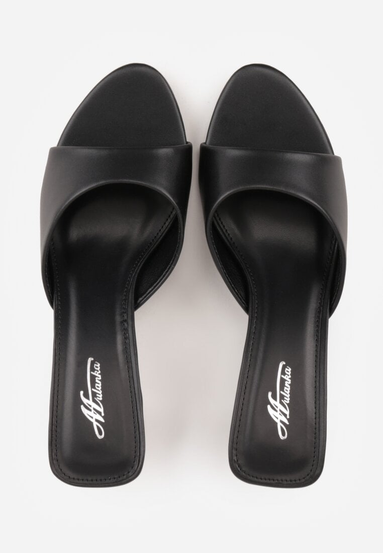 Czarne Klapki Peep Toe na Obcasie Kaczuszka Calinetta