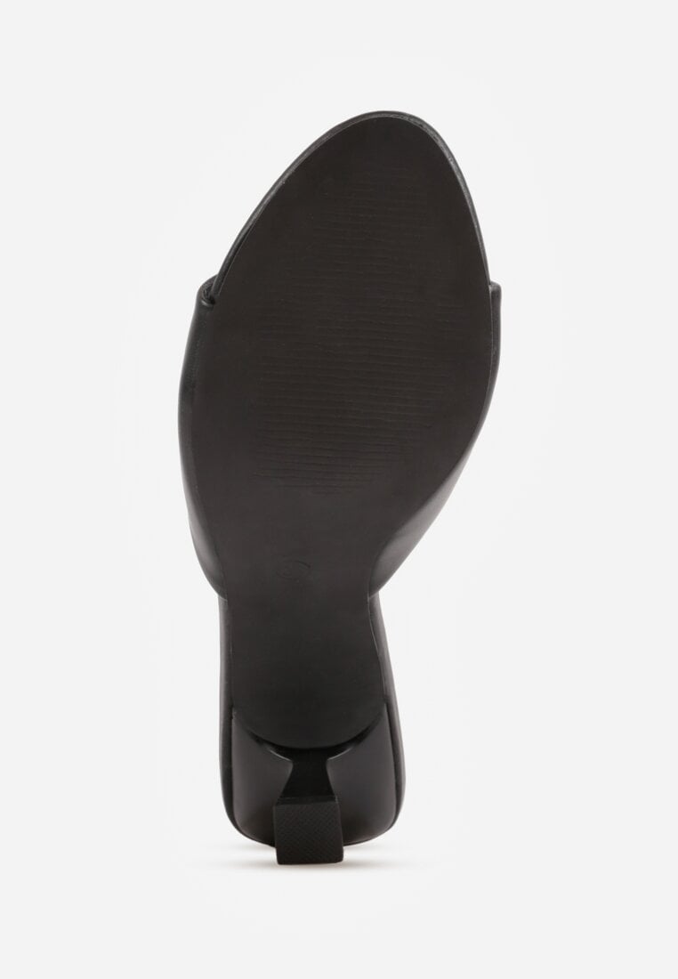 Czarne Klapki Peep Toe na Obcasie Kaczuszka Calinetta