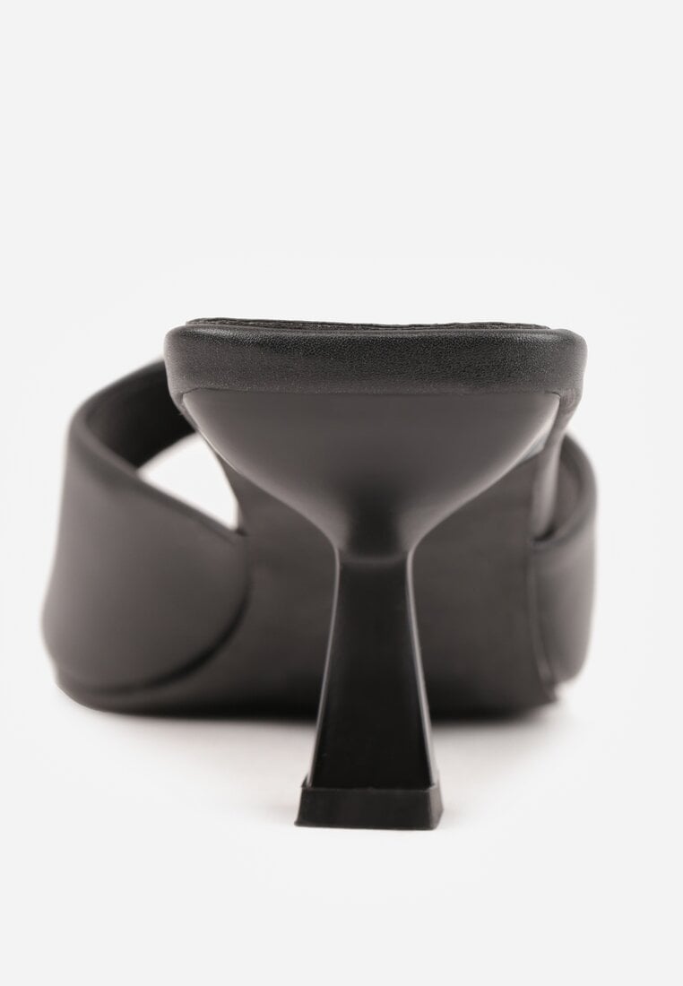 Czarne Klapki Peep Toe na Obcasie Kaczuszka Calinetta