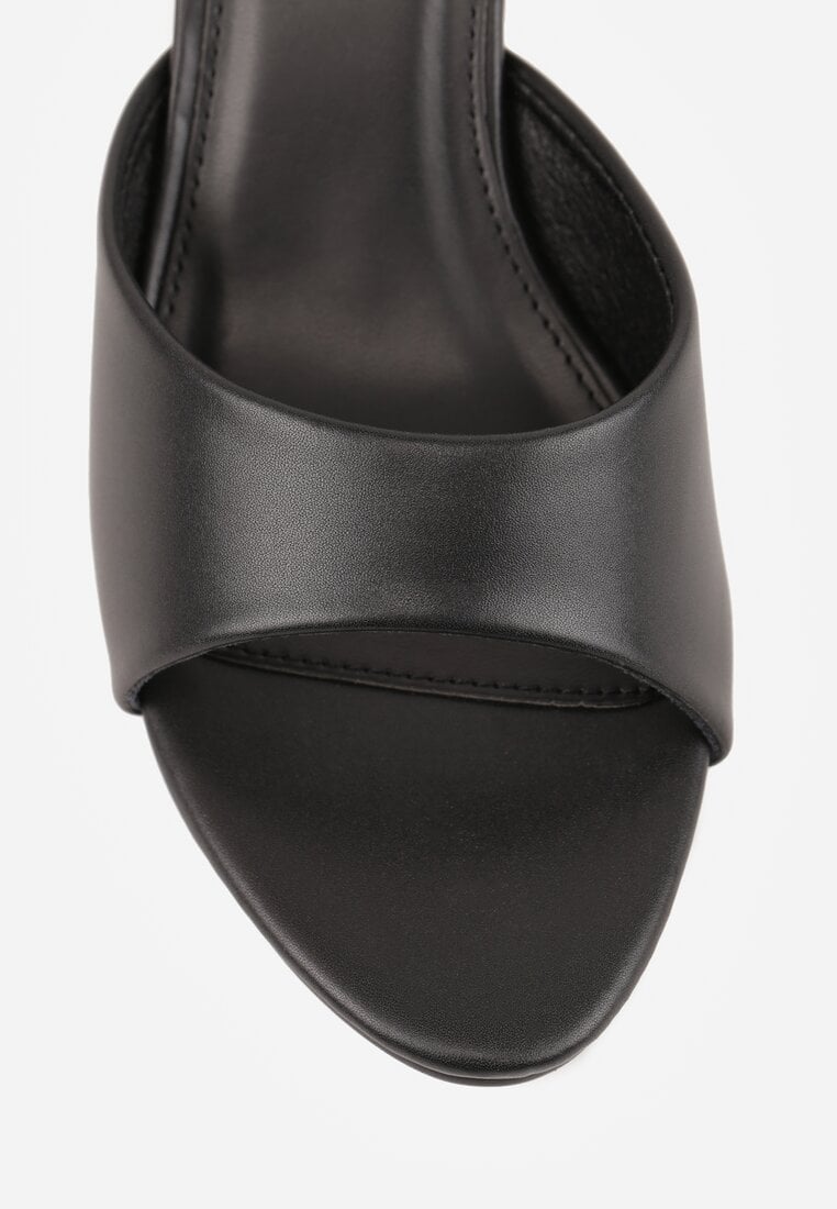 Czarne Klapki Peep Toe na Obcasie Kaczuszka Calinetta