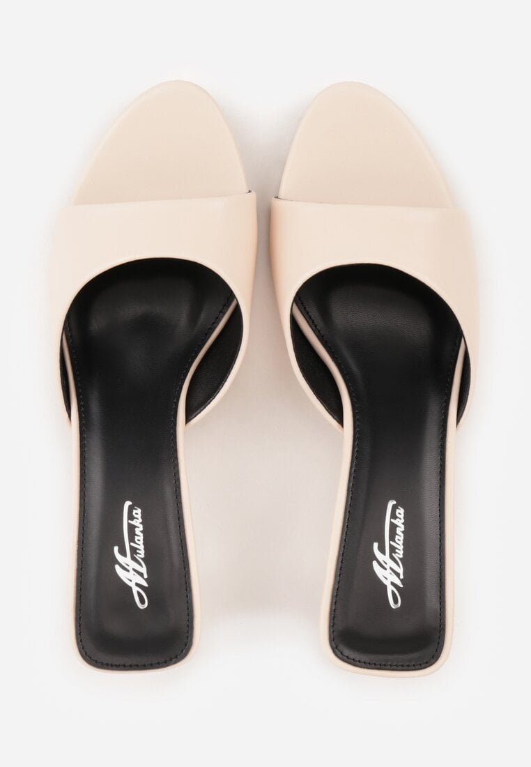 Beżowe Klapki Peep Toe na Obcasie Kaczuszka Calinetta