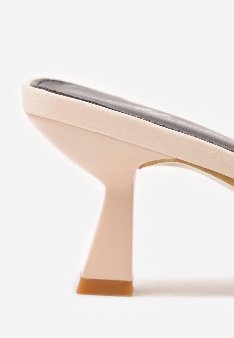 Beżowe Klapki Peep Toe na Obcasie Kaczuszka Calinetta