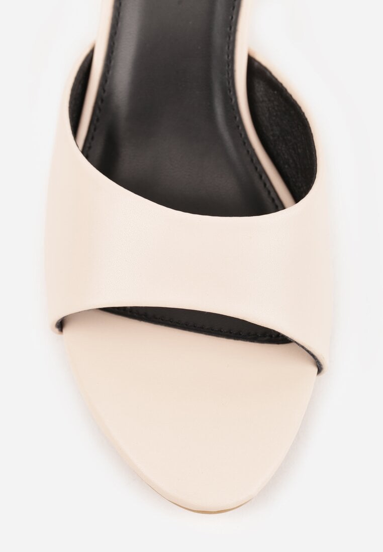 Beżowe Klapki Peep Toe na Obcasie Kaczuszka Calinetta