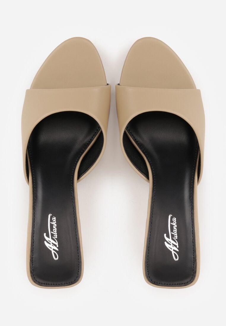 Ciemnobeżowe Klapki Peep Toe na Obcasie Kaczuszka Calinetta