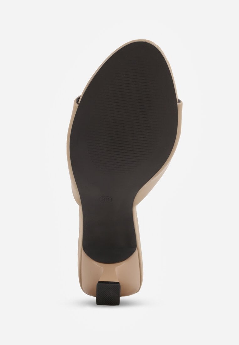 Ciemnobeżowe Klapki Peep Toe na Obcasie Kaczuszka Calinetta