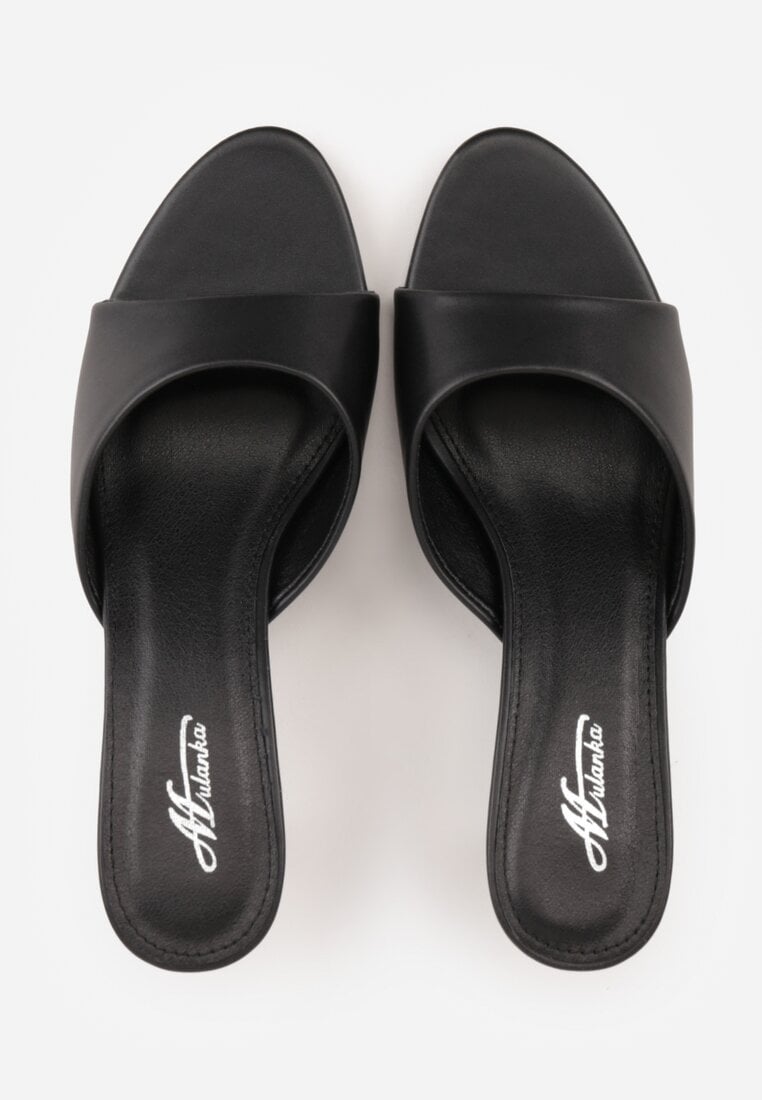 Czarne Klapki Peep Toe na Niskiej Szpilce Carinatia