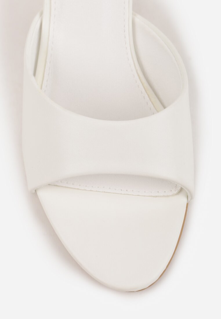 Białe Klapki Peep Toe na Niskiej Szpilce Carinatia