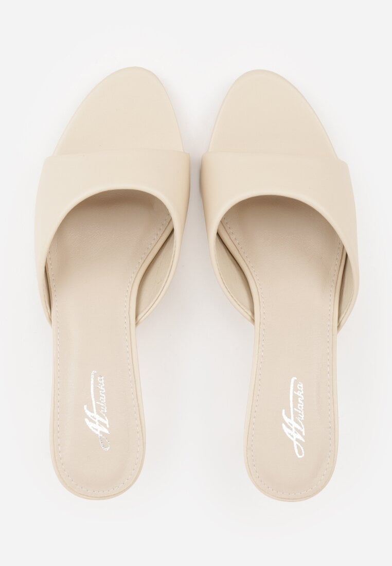 Beżowe Klapki Peep Toe na Niskiej Szpilce Carinatia