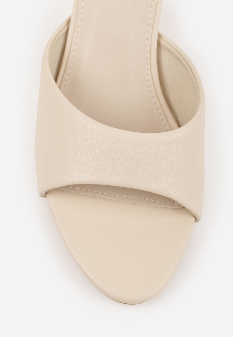 Beżowe Klapki Peep Toe na Niskiej Szpilce Carinatia