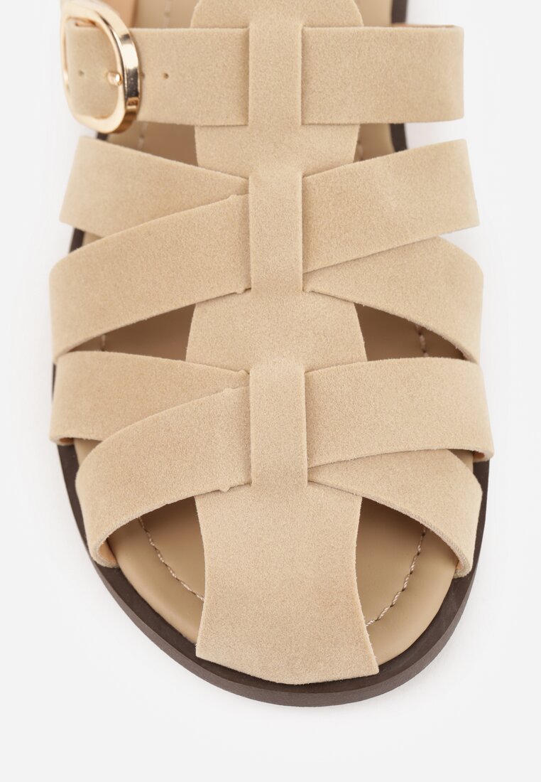 Beżowe Klapki Gladiatorki z Ozdobną Sprzączką Lusanatia