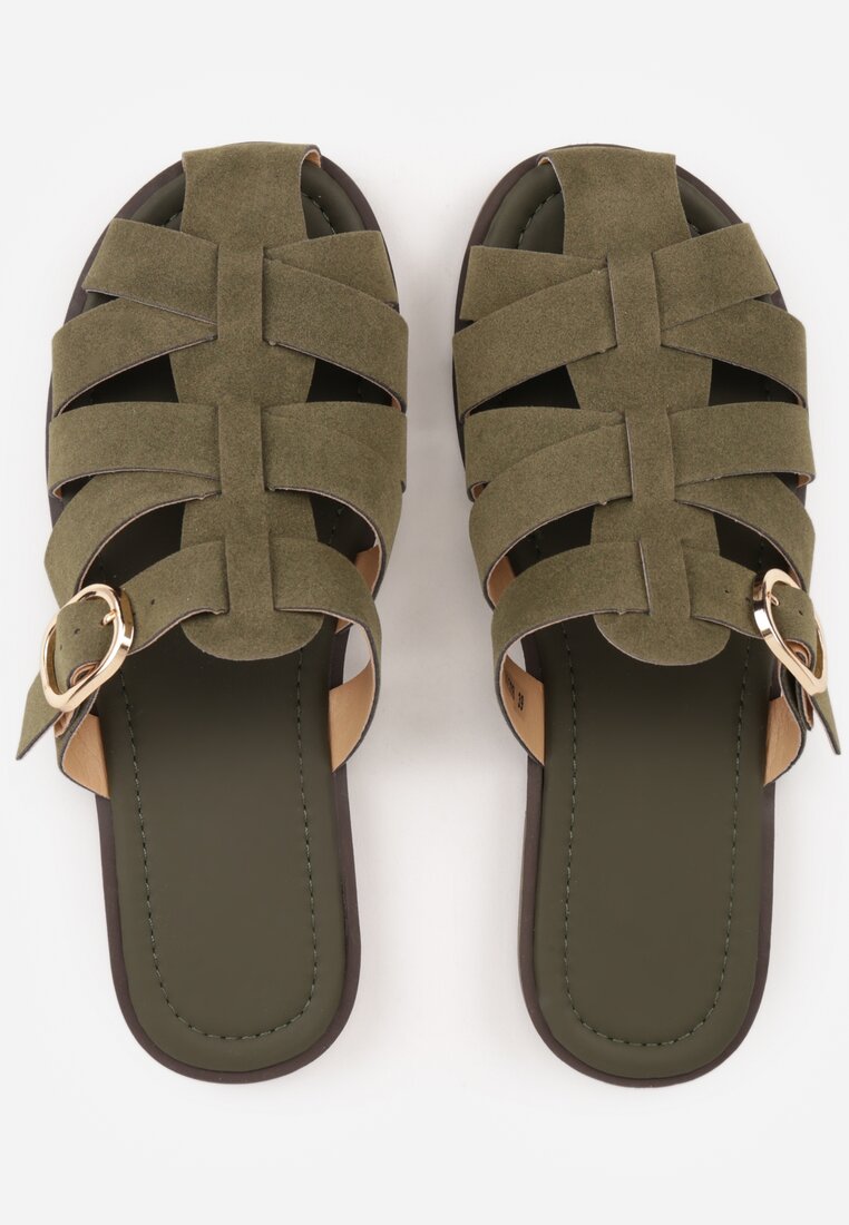 Zielone Klapki Gladiatorki z Ozdobną Sprzączką Lusanatia