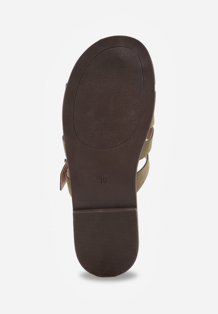 Zielone Klapki Gladiatorki z Ozdobną Sprzączką Lusanatia