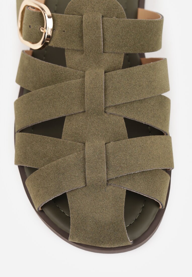 Zielone Klapki Gladiatorki z Ozdobną Sprzączką Lusanatia