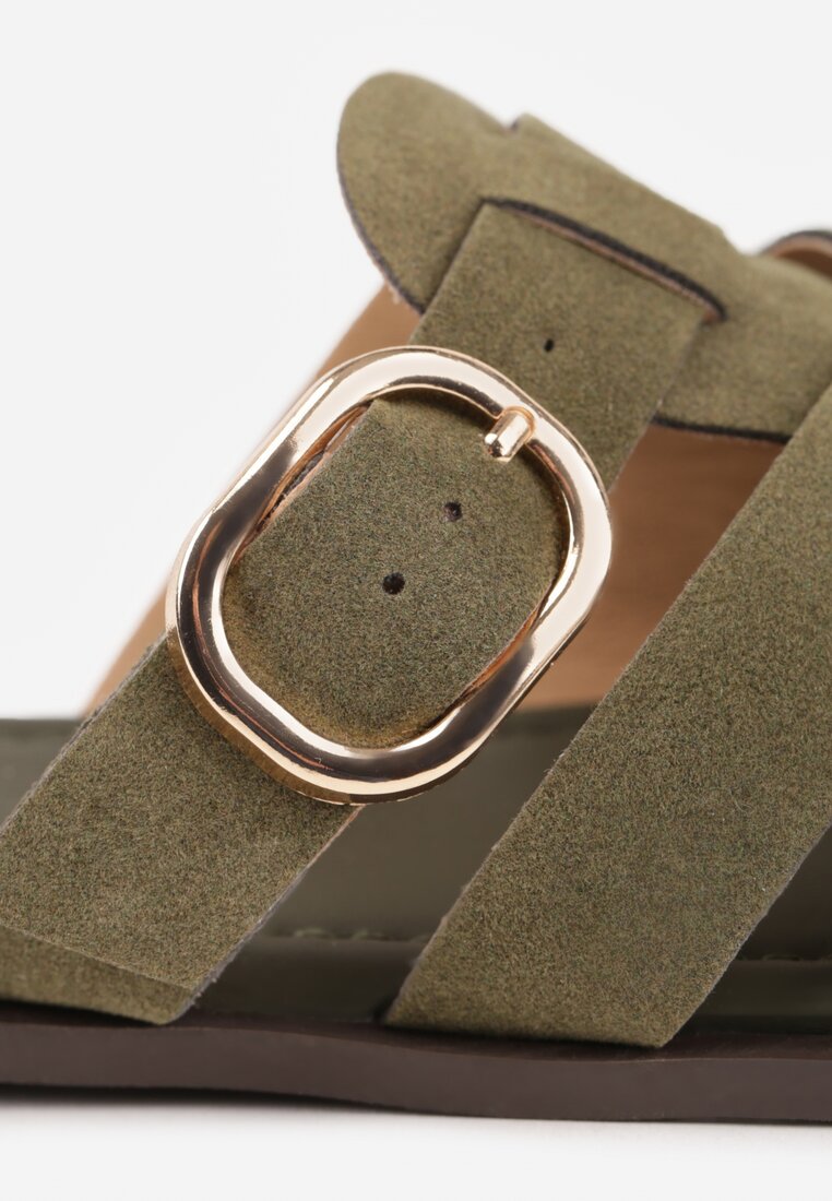 Zielone Klapki Gladiatorki z Ozdobną Sprzączką Lusanatia