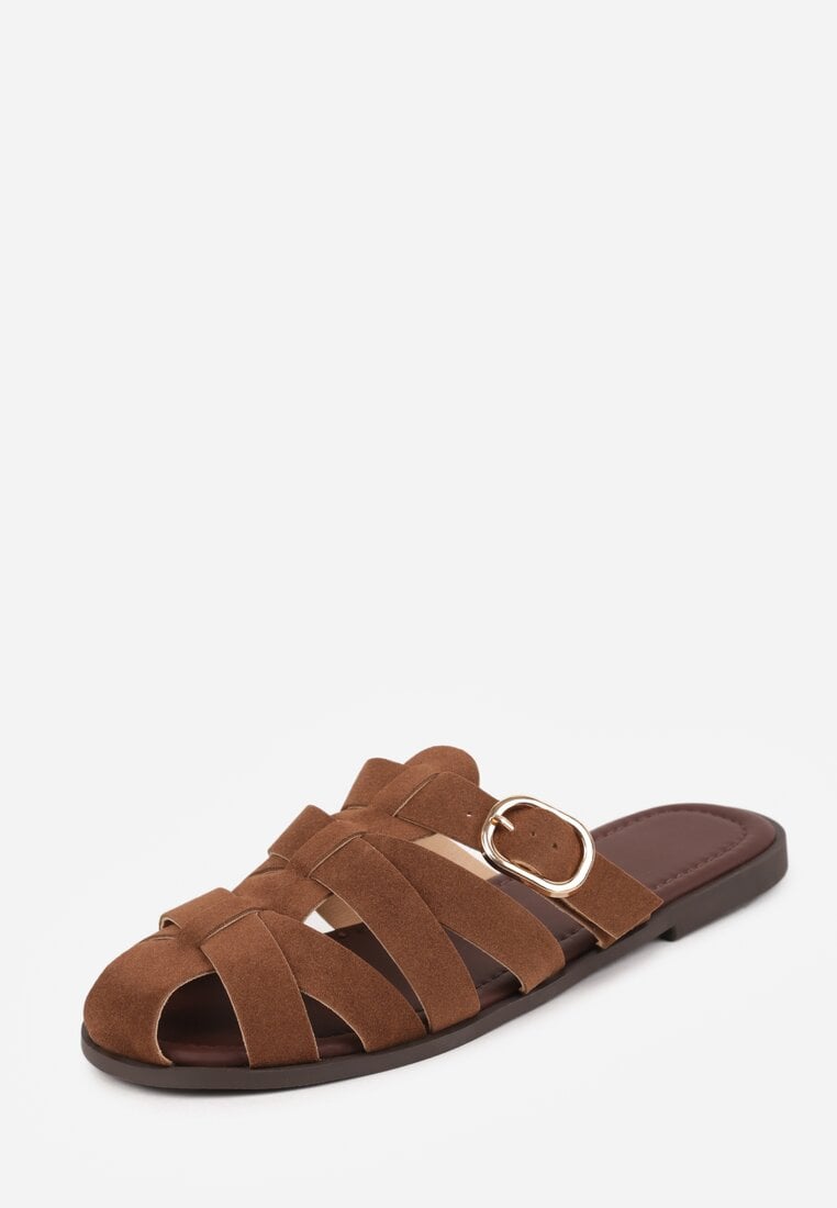 Brązowe Klapki Gladiatorki z Ozdobną Sprzączką Lusanatia