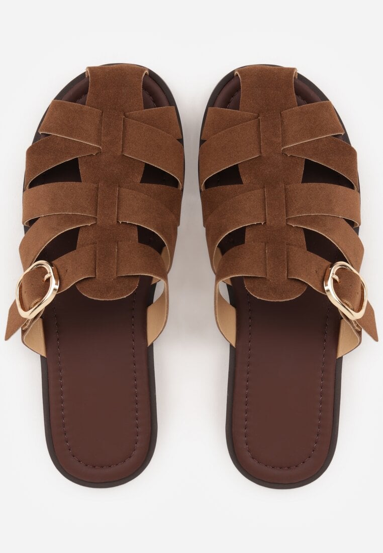 Brązowe Klapki Gladiatorki z Ozdobną Sprzączką Lusanatia