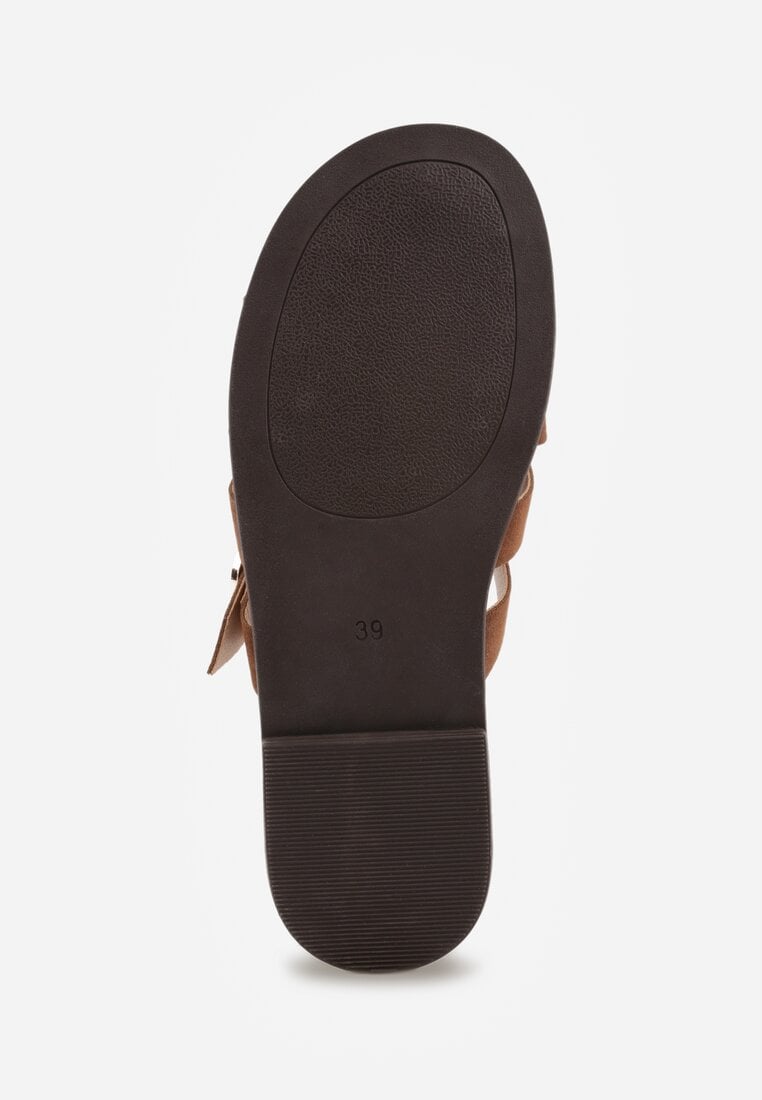 Brązowe Klapki Gladiatorki z Ozdobną Sprzączką Lusanatia