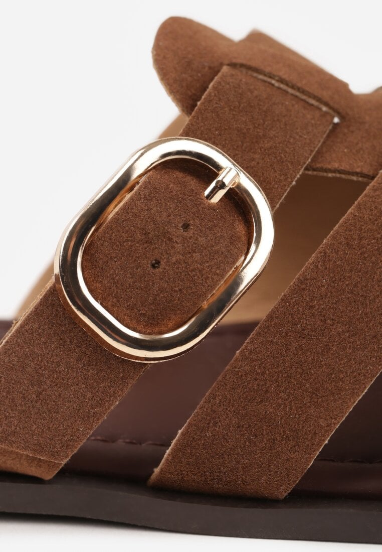 Brązowe Klapki Gladiatorki z Ozdobną Sprzączką Lusanatia