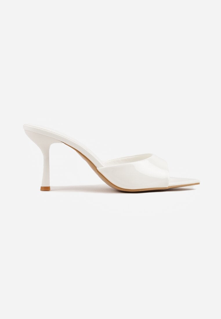 Białe Klapki Peep Toe na Szpilce ze Szpiczastym Noskiem Arinatia