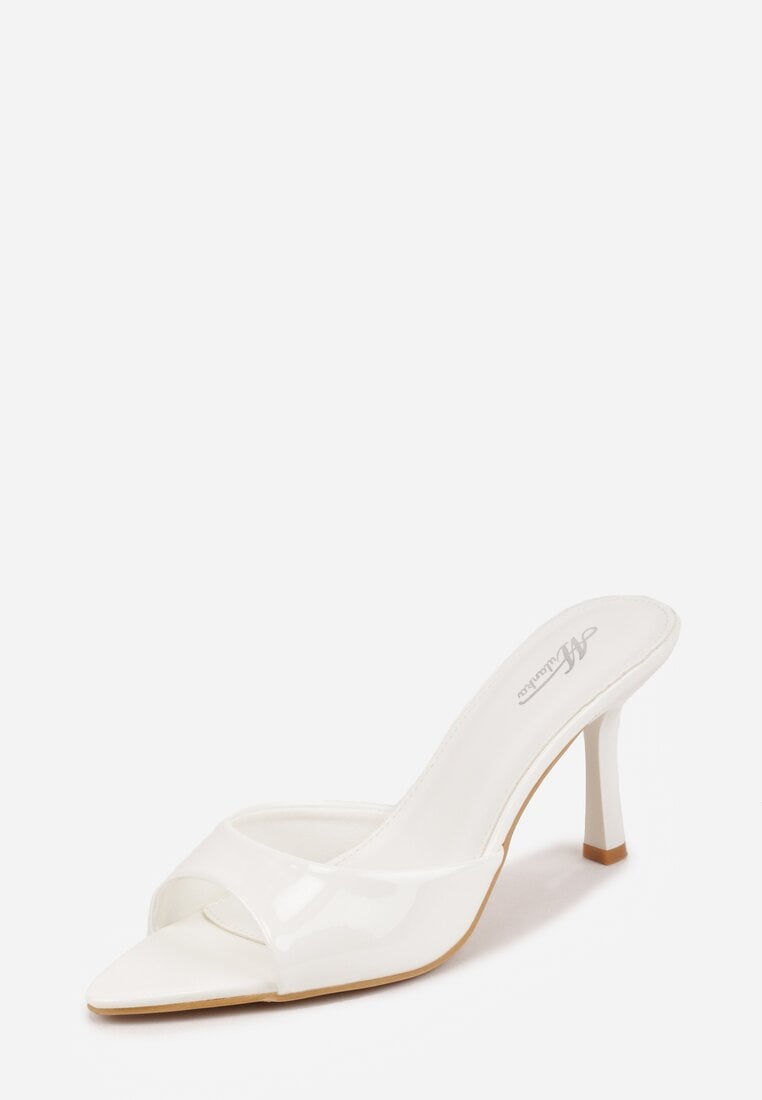Białe Klapki Peep Toe na Szpilce ze Szpiczastym Noskiem Arinatia
