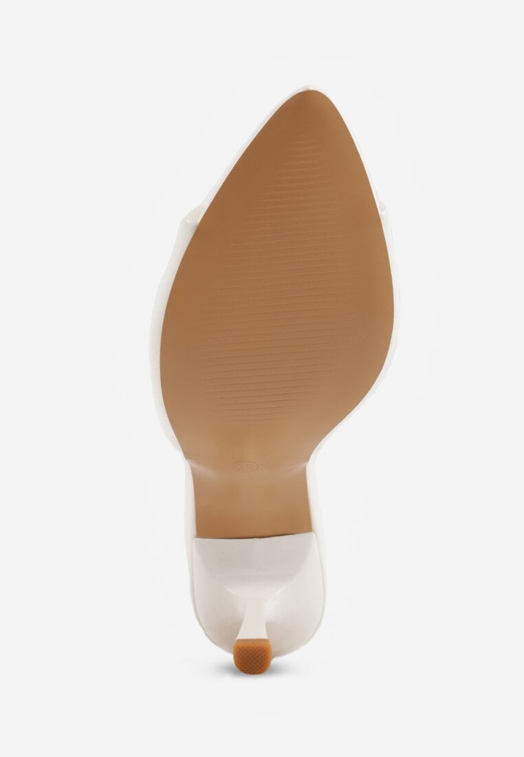 Białe Klapki Peep Toe na Szpilce ze Szpiczastym Noskiem Arinatia