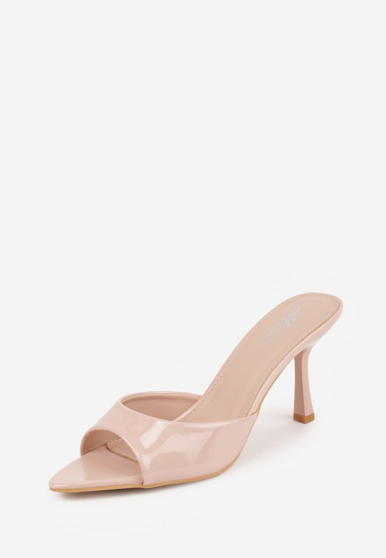 Beżowe Klapki Peep Toe na Szpilce ze Szpiczastym Noskiem Arinatia