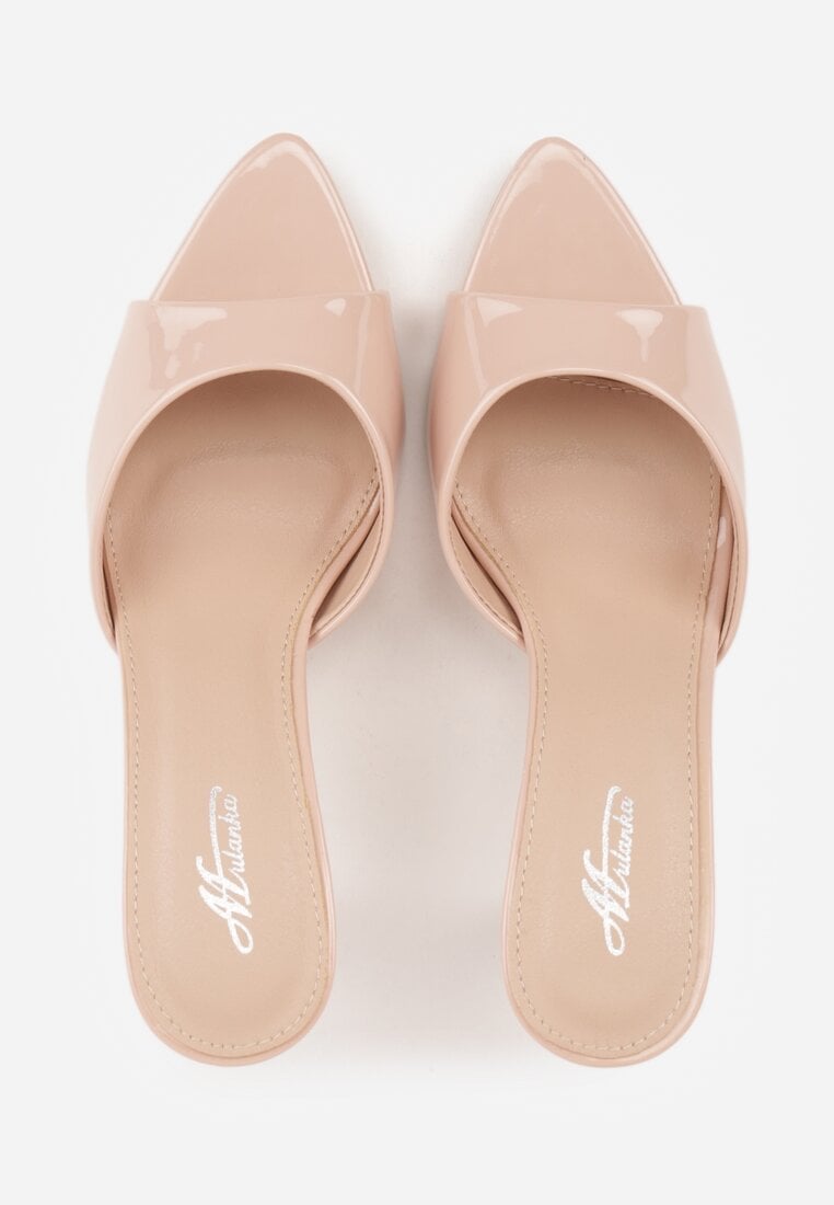 Beżowe Klapki Peep Toe na Szpilce ze Szpiczastym Noskiem Arinatia