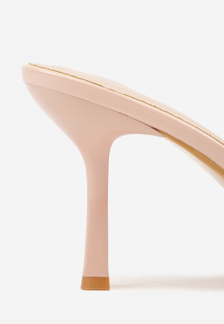 Beżowe Klapki Peep Toe na Szpilce ze Szpiczastym Noskiem Arinatia