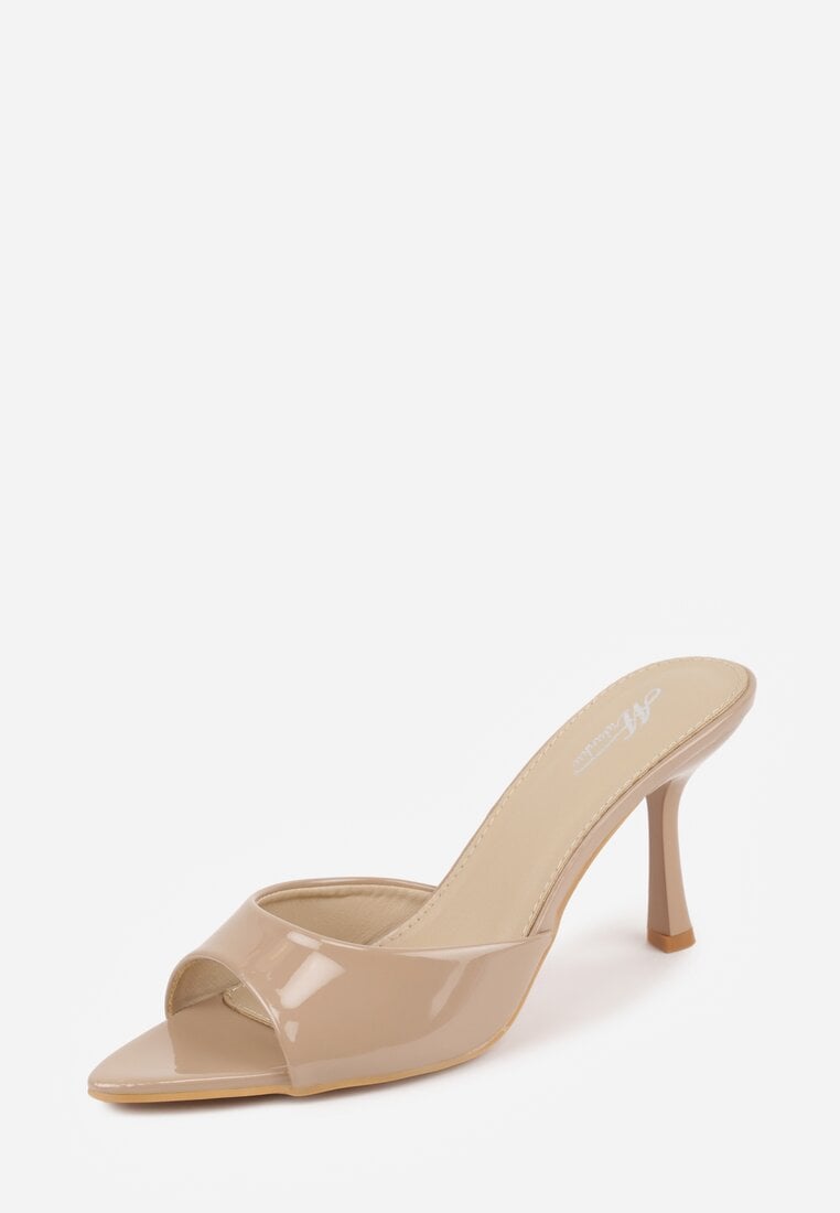 Ciemnobeżowe Klapki Peep Toe na Szpilce ze Szpiczastym Noskiem Arinatia