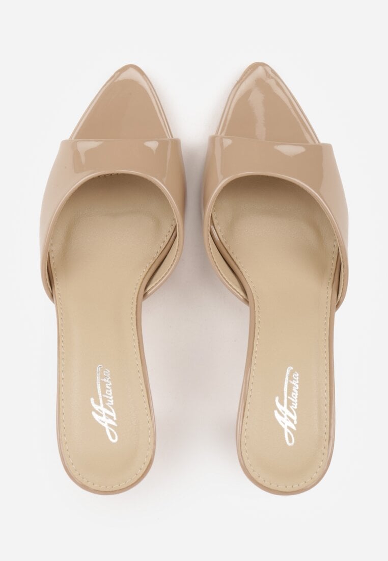 Ciemnobeżowe Klapki Peep Toe na Szpilce ze Szpiczastym Noskiem Arinatia