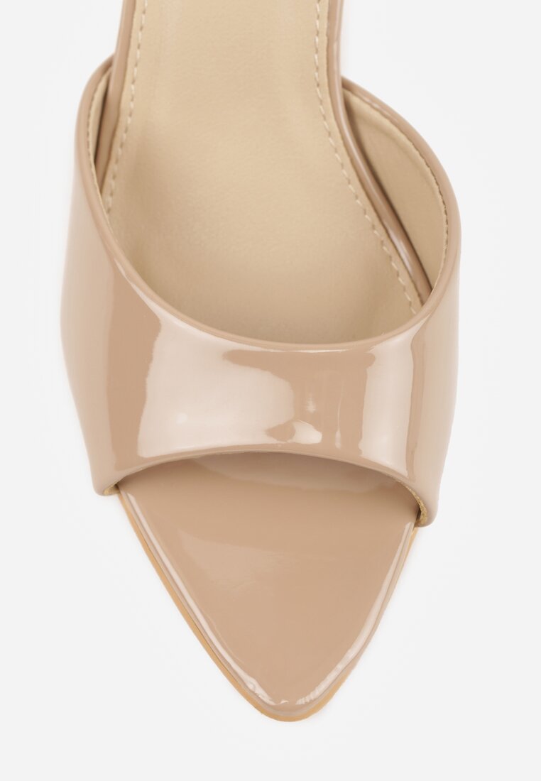 Ciemnobeżowe Klapki Peep Toe na Szpilce ze Szpiczastym Noskiem Arinatia