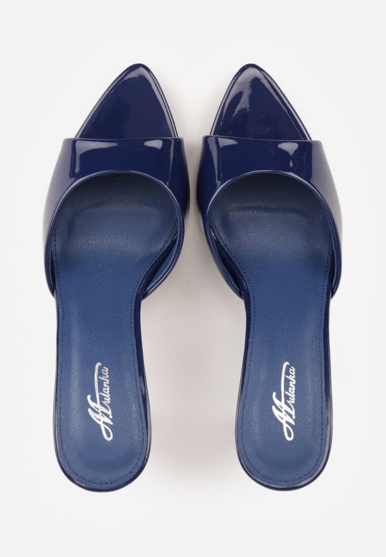 Granatowe Klapki Peep Toe na Szpilce ze Szpiczastym Noskiem Arinatia