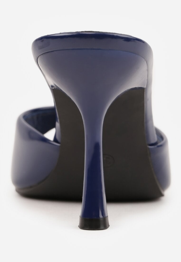 Granatowe Klapki Peep Toe na Szpilce ze Szpiczastym Noskiem Arinatia