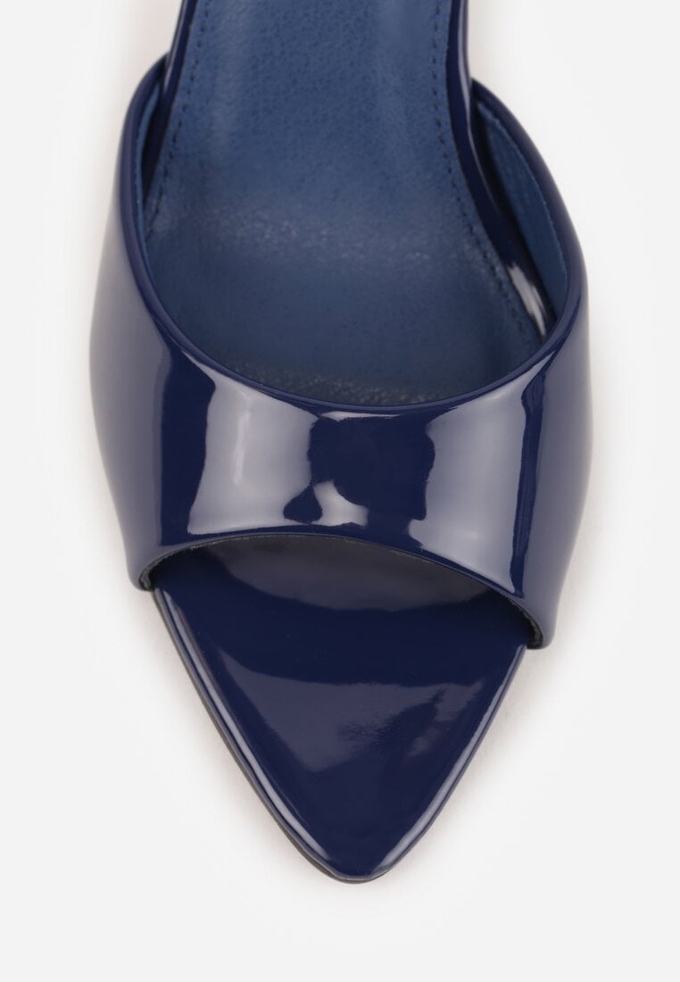 Granatowe Klapki Peep Toe na Szpilce ze Szpiczastym Noskiem Arinatia