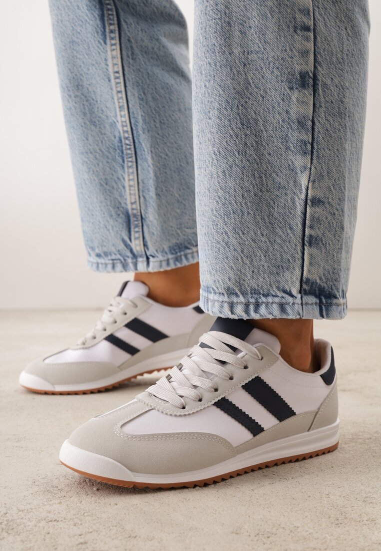 Białe Sneakersy Ozdobione Dwoma Paskami Lannatea