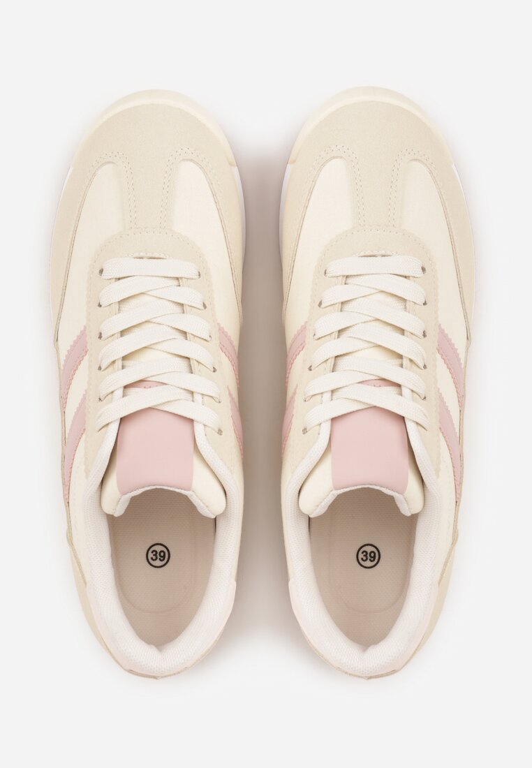 Beżowe Sneakersy Ozdobione Dwoma Paskami Lannatea