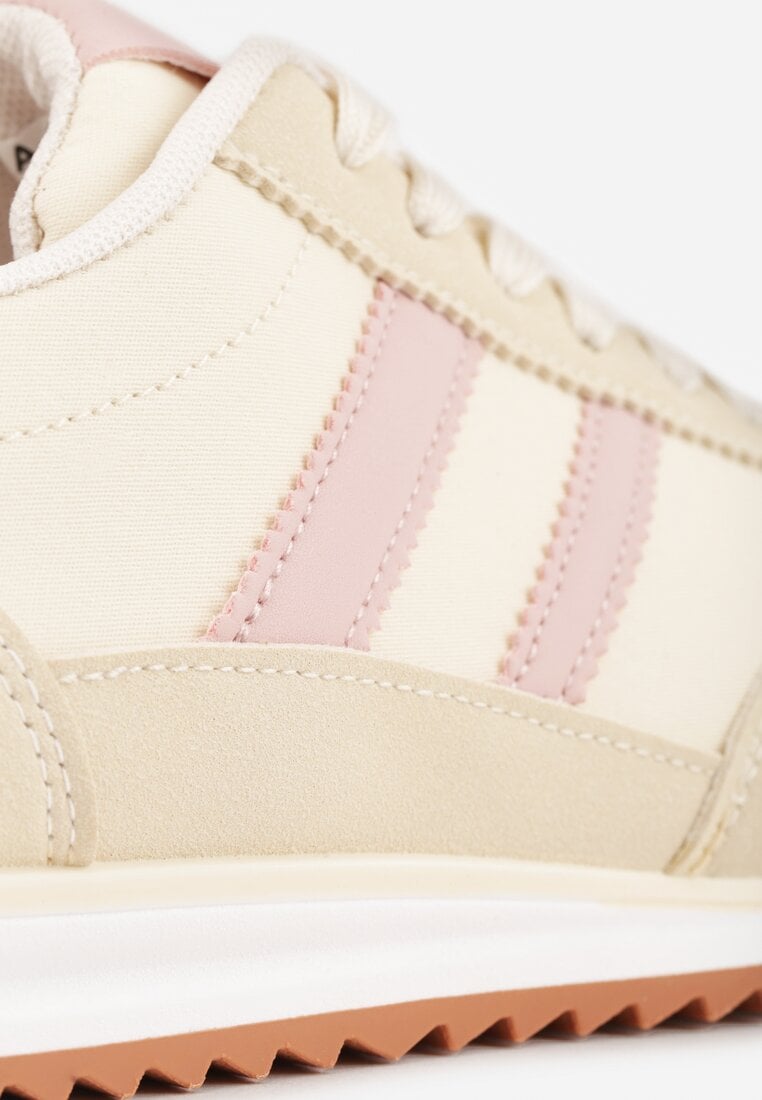 Beżowe Sneakersy Ozdobione Dwoma Paskami Lannatea