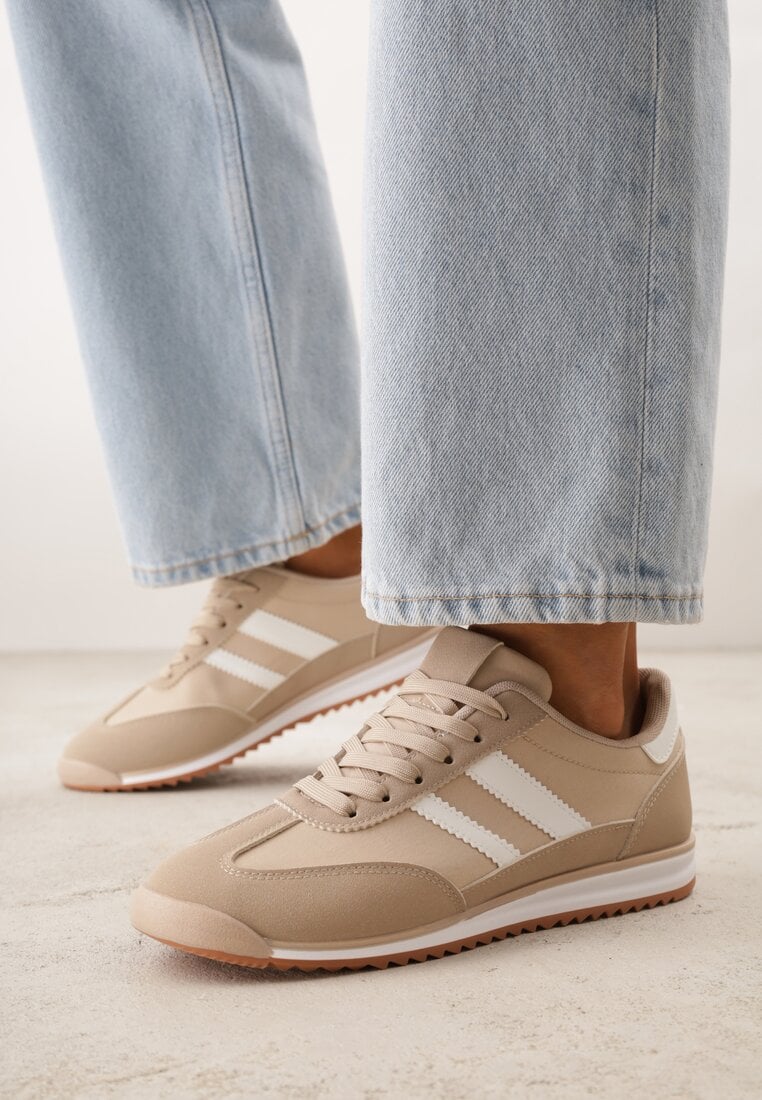 Ciemnobeżowe Sneakersy Ozdobione Dwoma Paskami Lannatea