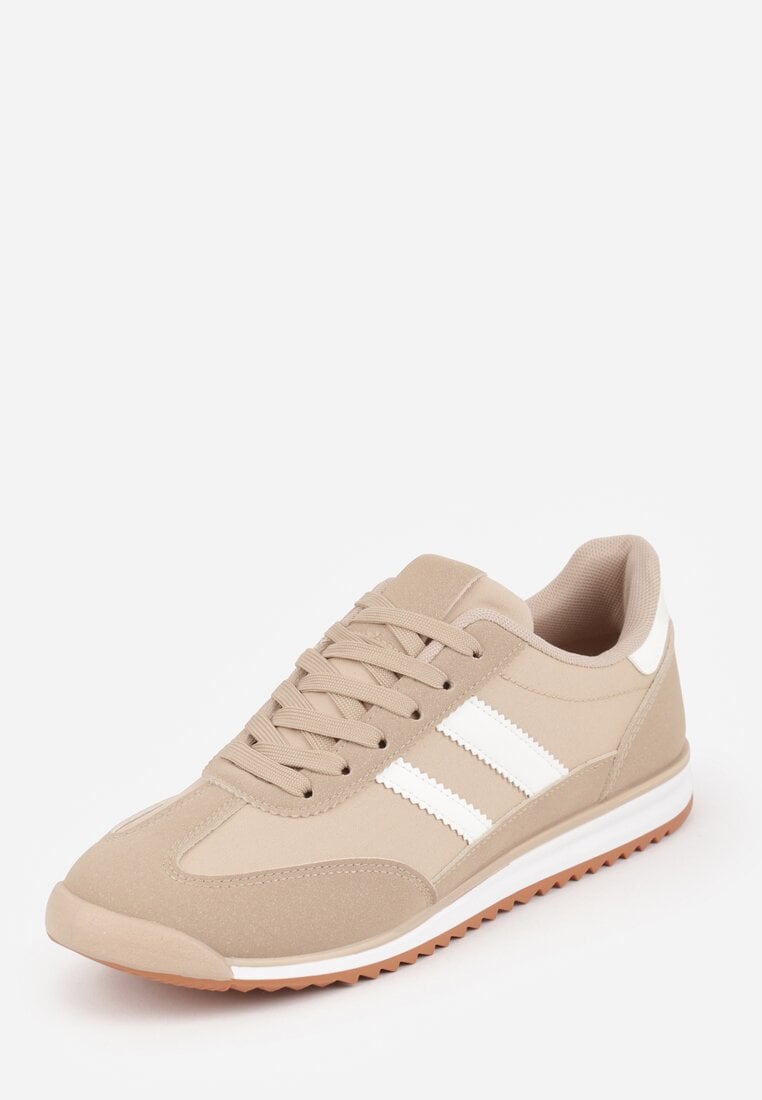 Ciemnobeżowe Sneakersy Ozdobione Dwoma Paskami Lannatea