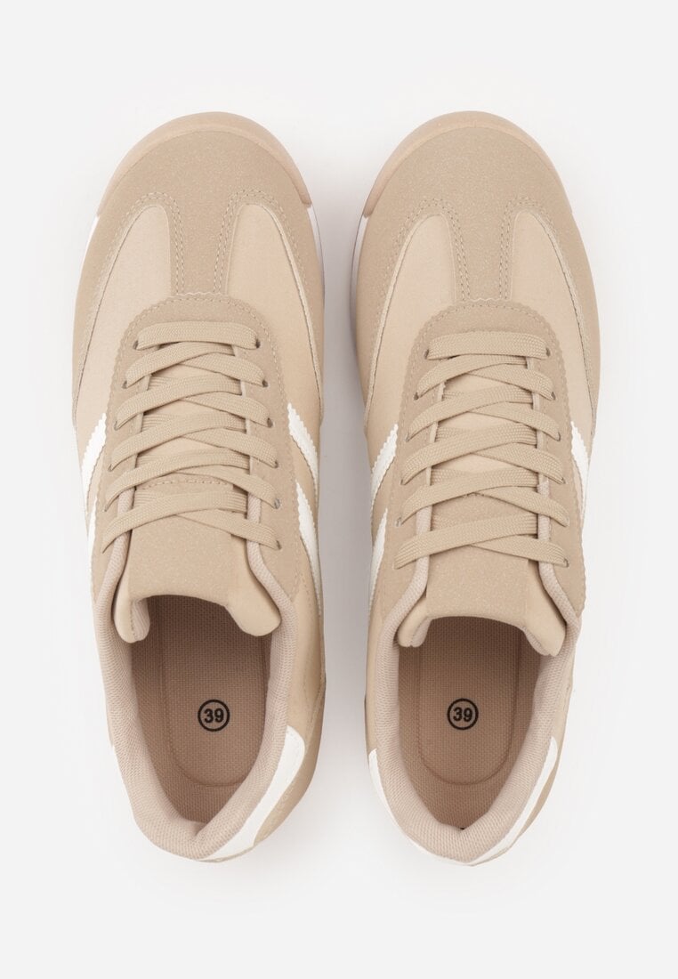 Ciemnobeżowe Sneakersy Ozdobione Dwoma Paskami Lannatea