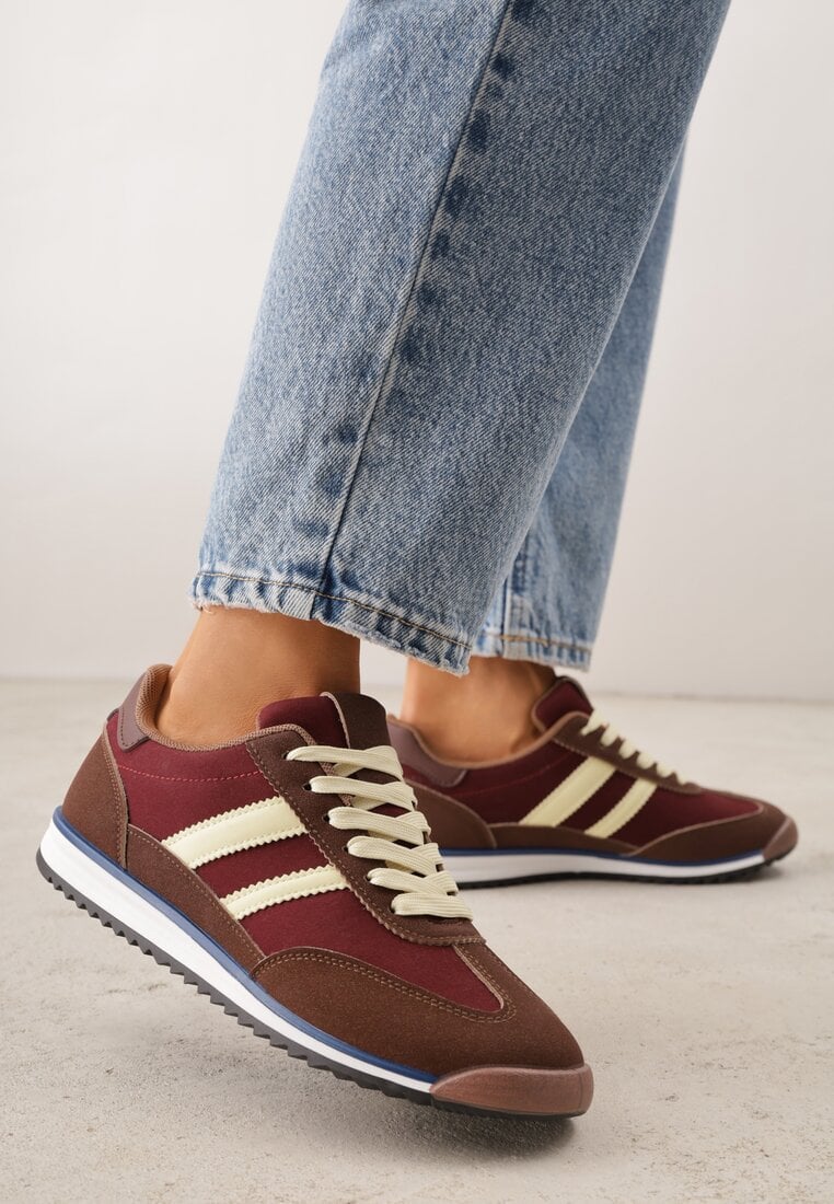 Brązowe Sneakersy Ozdobione Dwoma Paskami Lannatea
