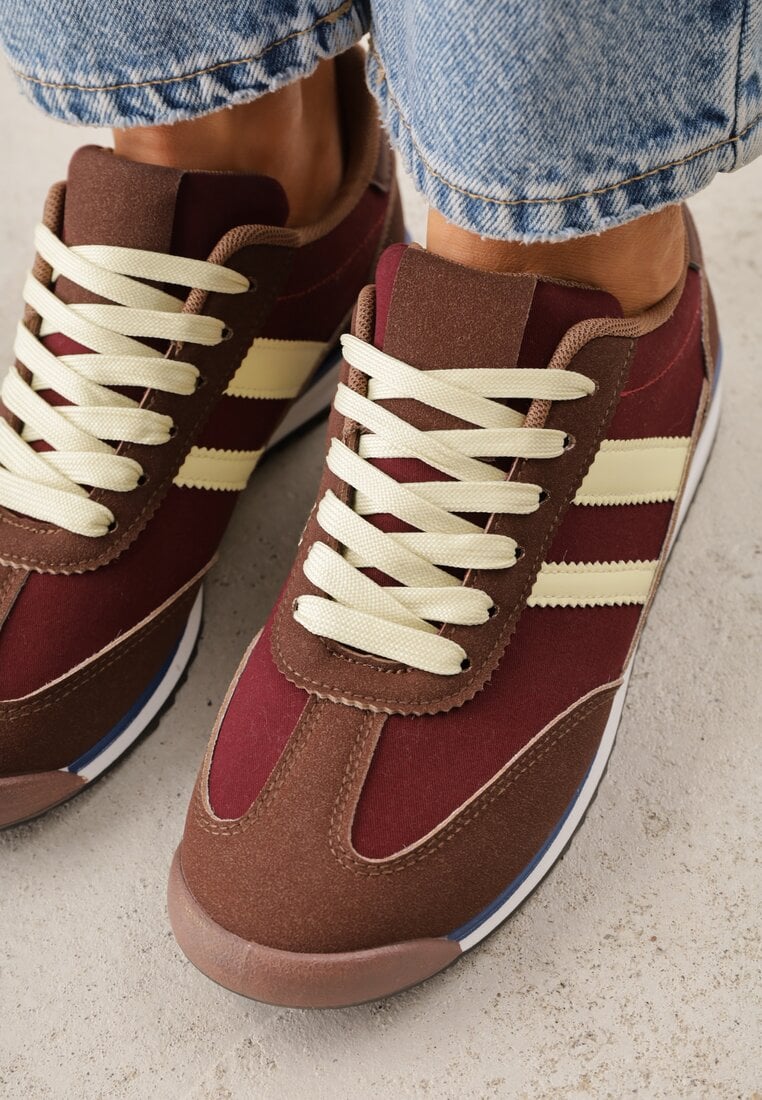 Brązowe Sneakersy Ozdobione Dwoma Paskami Lannatea