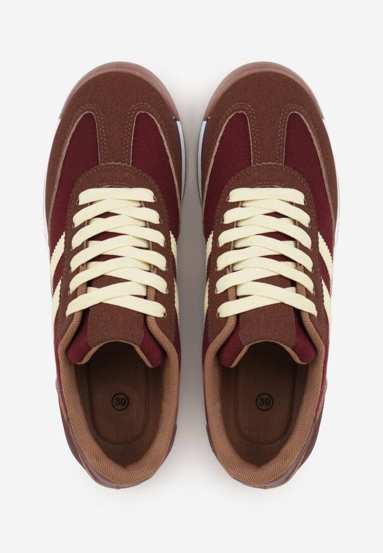 Brązowe Sneakersy Ozdobione Dwoma Paskami Lannatea