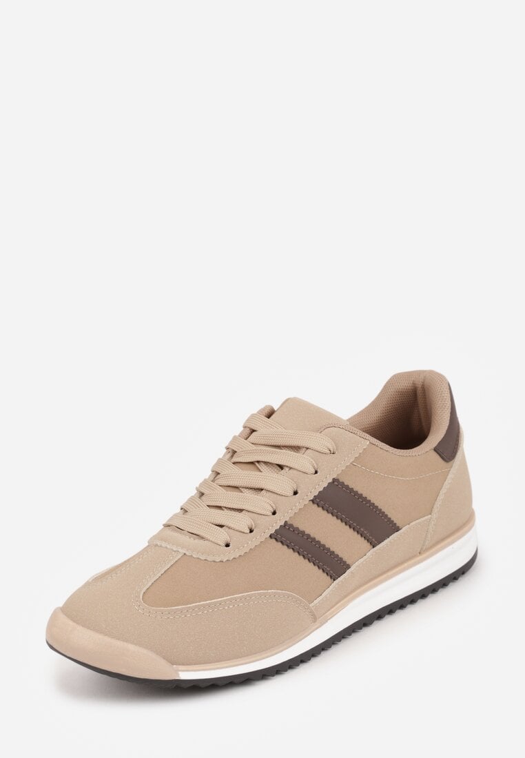 Beżowo-Brązowe Sneakersy Ozdobione Dwoma Paskami Lannatea