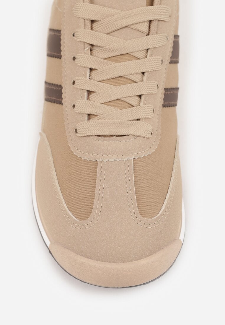 Beżowo-Brązowe Sneakersy Ozdobione Dwoma Paskami Lannatea