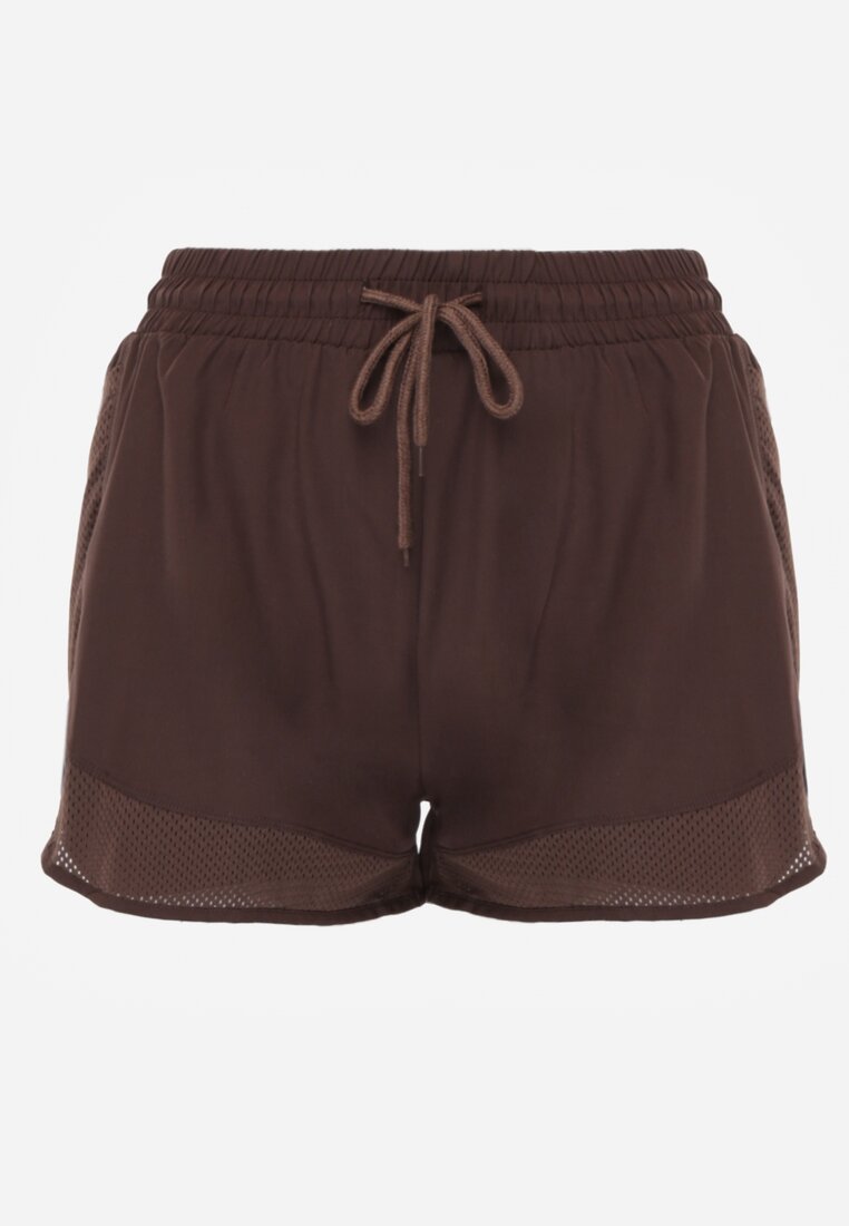 Brązowe Szorty w Sportowym Stylu z Siateczką i Podszewką Elishka