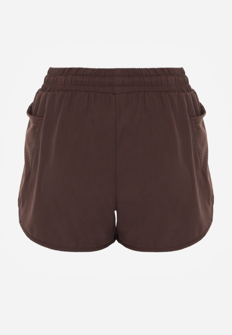 Brązowe Szorty w Sportowym Stylu z Siateczką i Podszewką Elishka